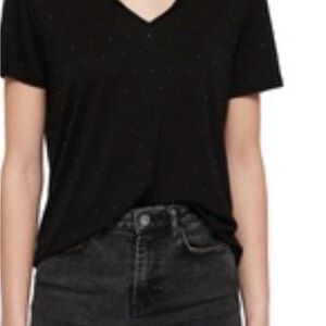 All saints studded black V-Neck Short Sleeve Top - Women's